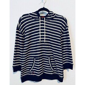 Ralph Lauren Sweater Womens Large Navy Blue Striped Sweatshirt Hoodie Terry